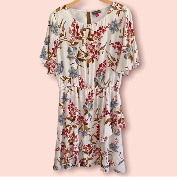 VINCE CAMUTO Floral Print Short Flutter Sleeve Faux Wrap Dress Size Small - Picture 1 of 6